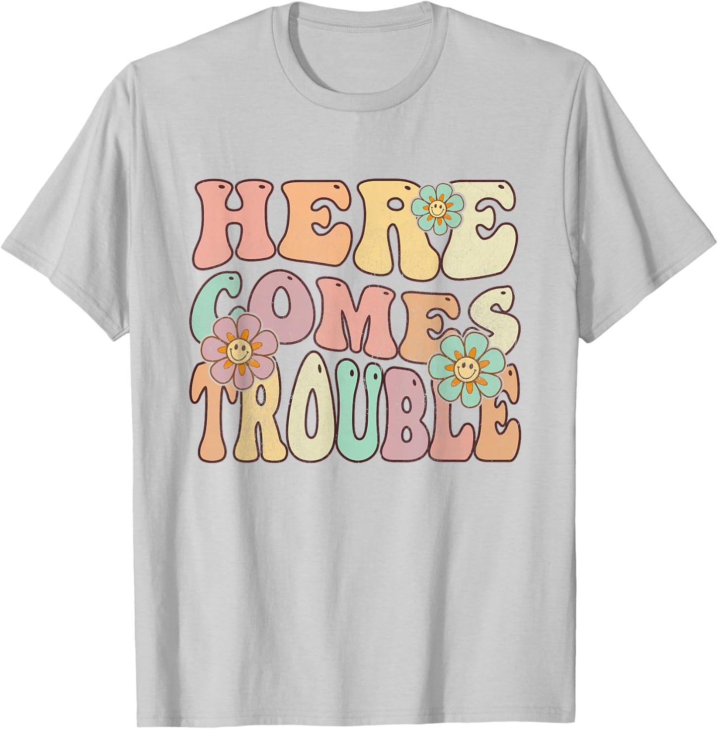 Groovy Floral Hier kommt Ärger T-Shirt - T-Shirt | Ash