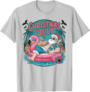 Funny Santa Flamingo Christmas In July Summer Xmas Women Kid T-Shirt - T-Shirt | Ash
