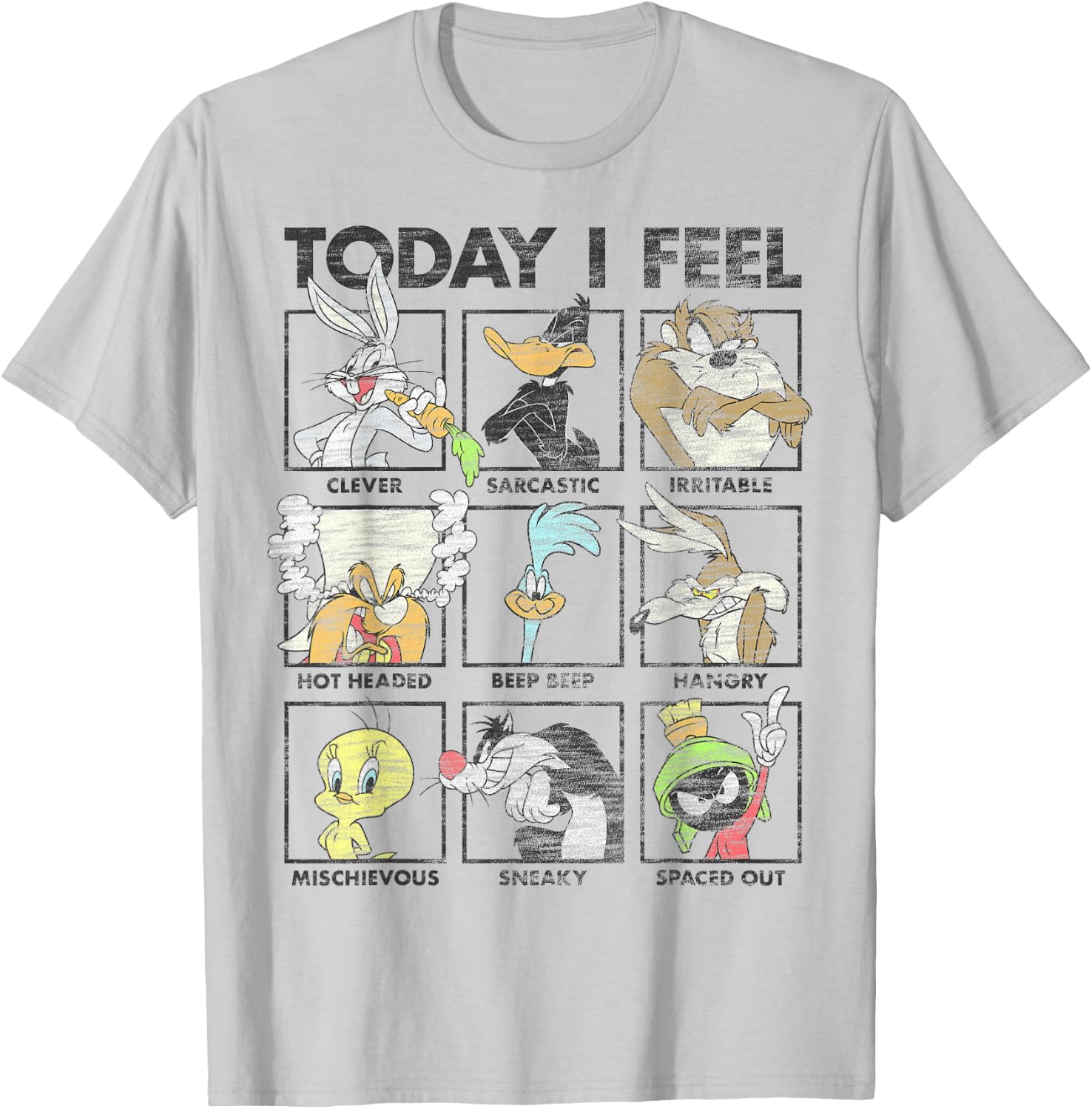 Looney Tunes Today I Feel Distressed Character Box Ups T-Shirt - T-Shirt | Ash