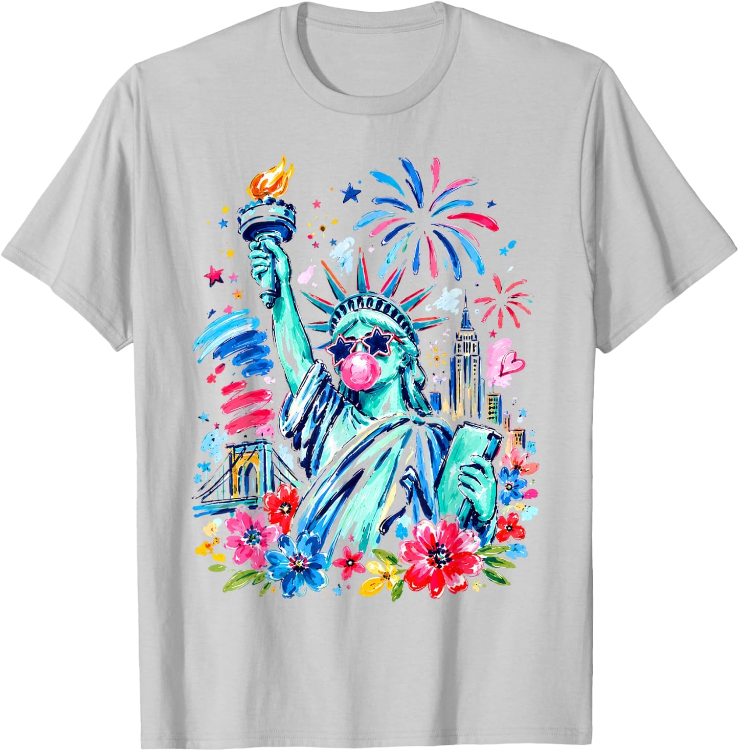 Brushstroke Statue of Liberty 4th of July Retro USA Women T-Shirt - T-Shirt | Ash