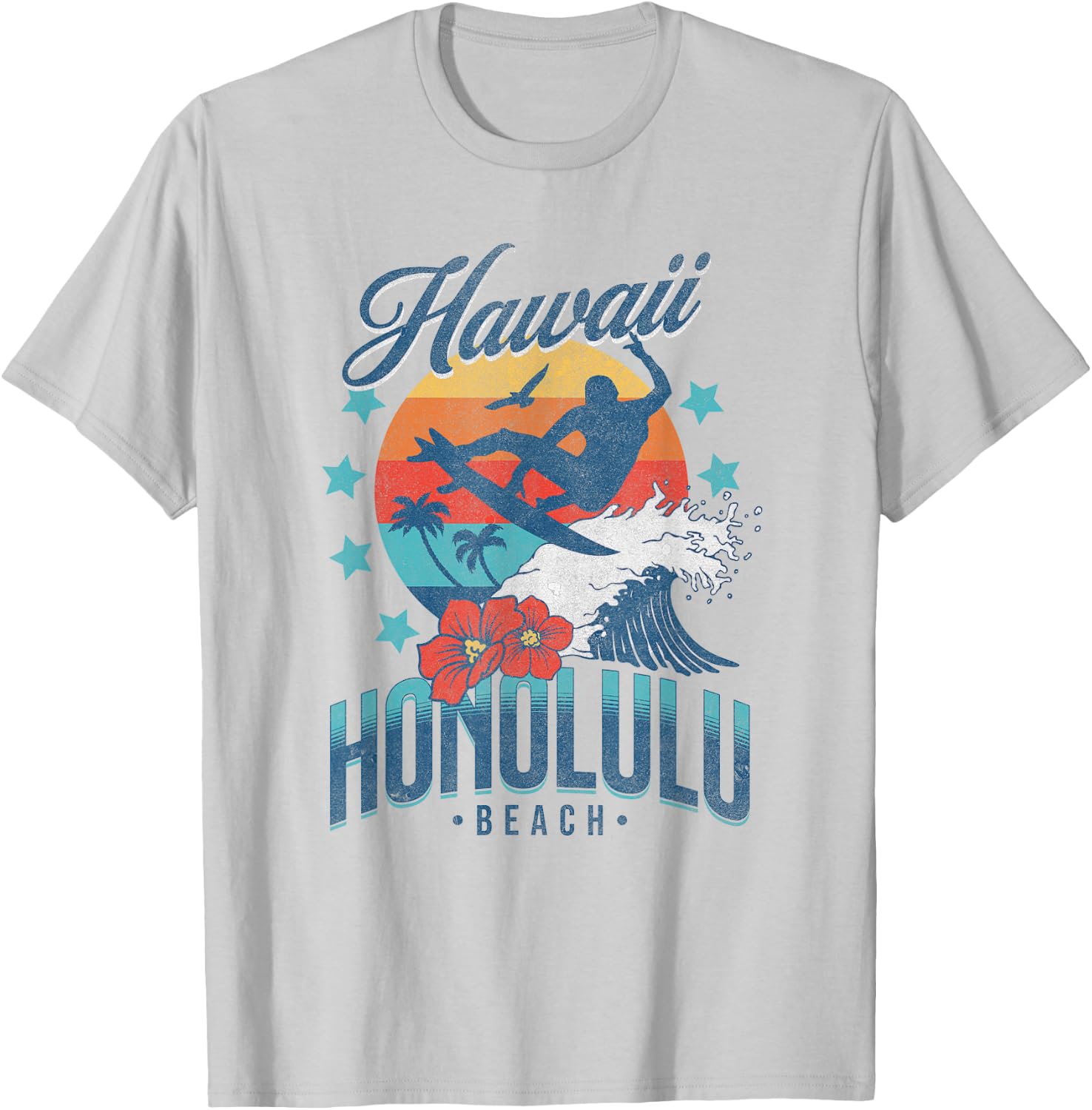 Honolulu Beach Hawaii Surfing Vintage Hawaiian Retro Surf T-Shirt - T-Shirt | Ash