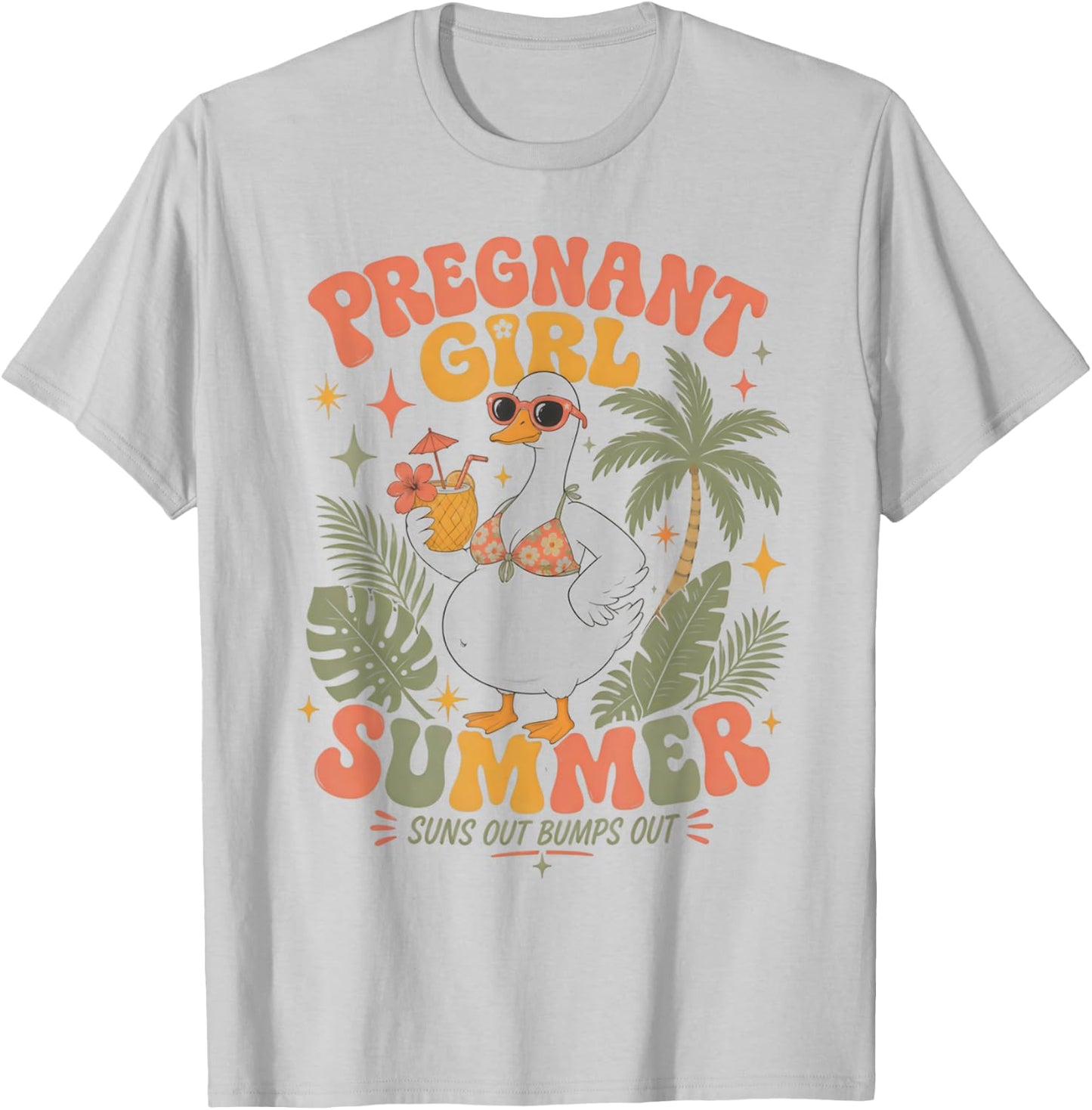 Pregnant Girl Summer Cute Goose Beach Pregnancy T-Shirt - T-Shirt | Ash