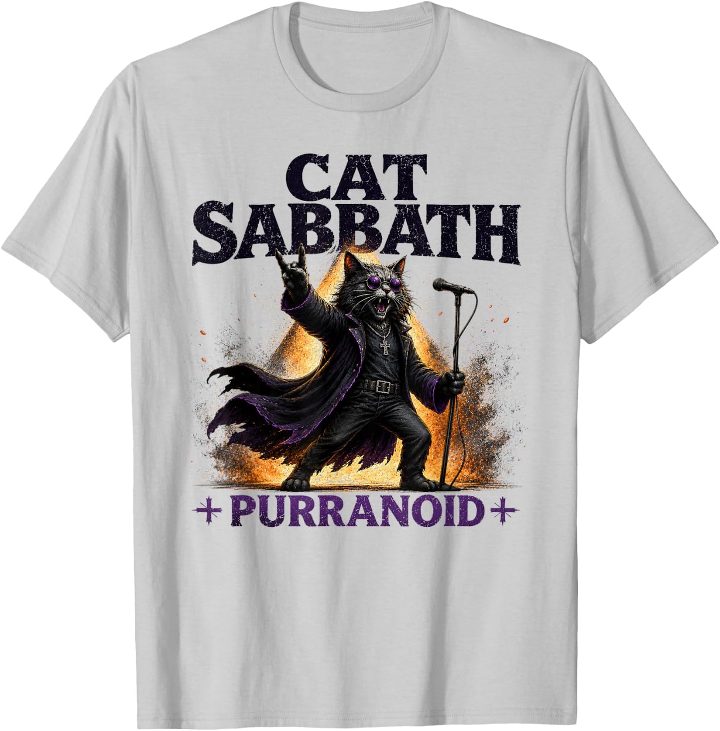 Cat Sabbath Purranoid - Funny Rock Cat T-Shirt - T-Shirt | Ash