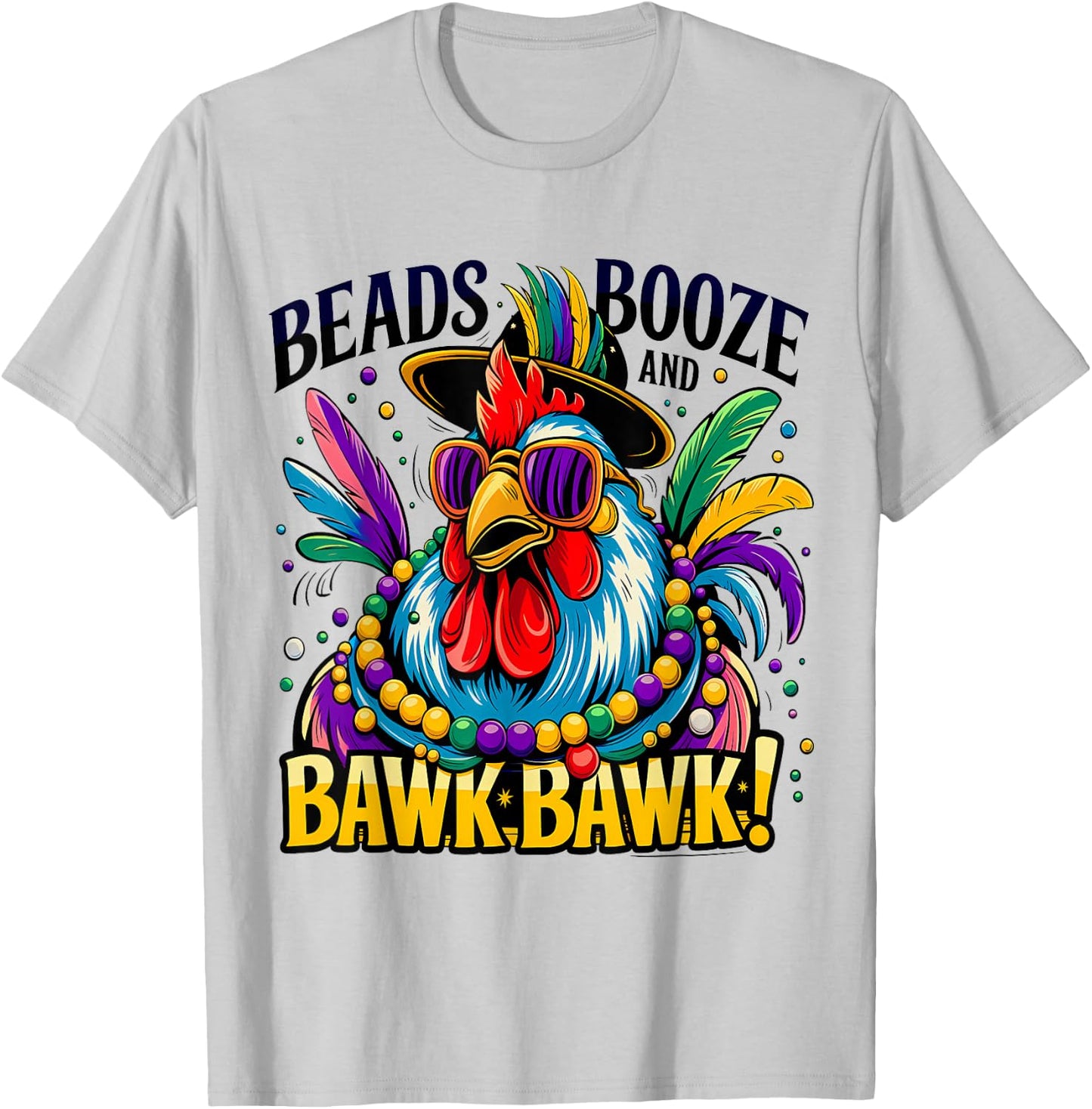 Festive Mardi Gras Rooster Funny Party Bead T-Shirt - T-Shirt | Ash