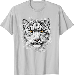 Snow Leopard Face T-Shirt - T-Shirt | Ash