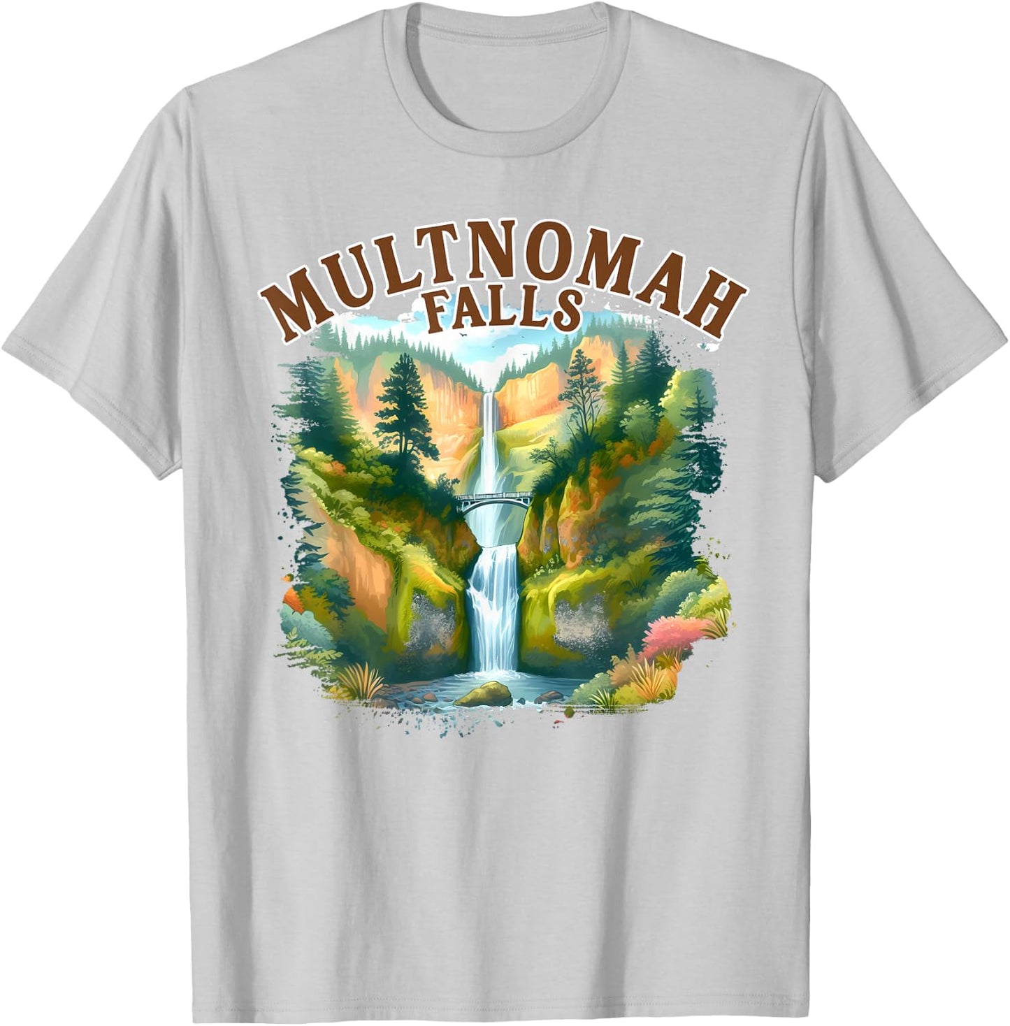 Multnomah Falls Waterfall Oregon Nature Exploring Travel T-Shirt - T-Shirt | Ash
