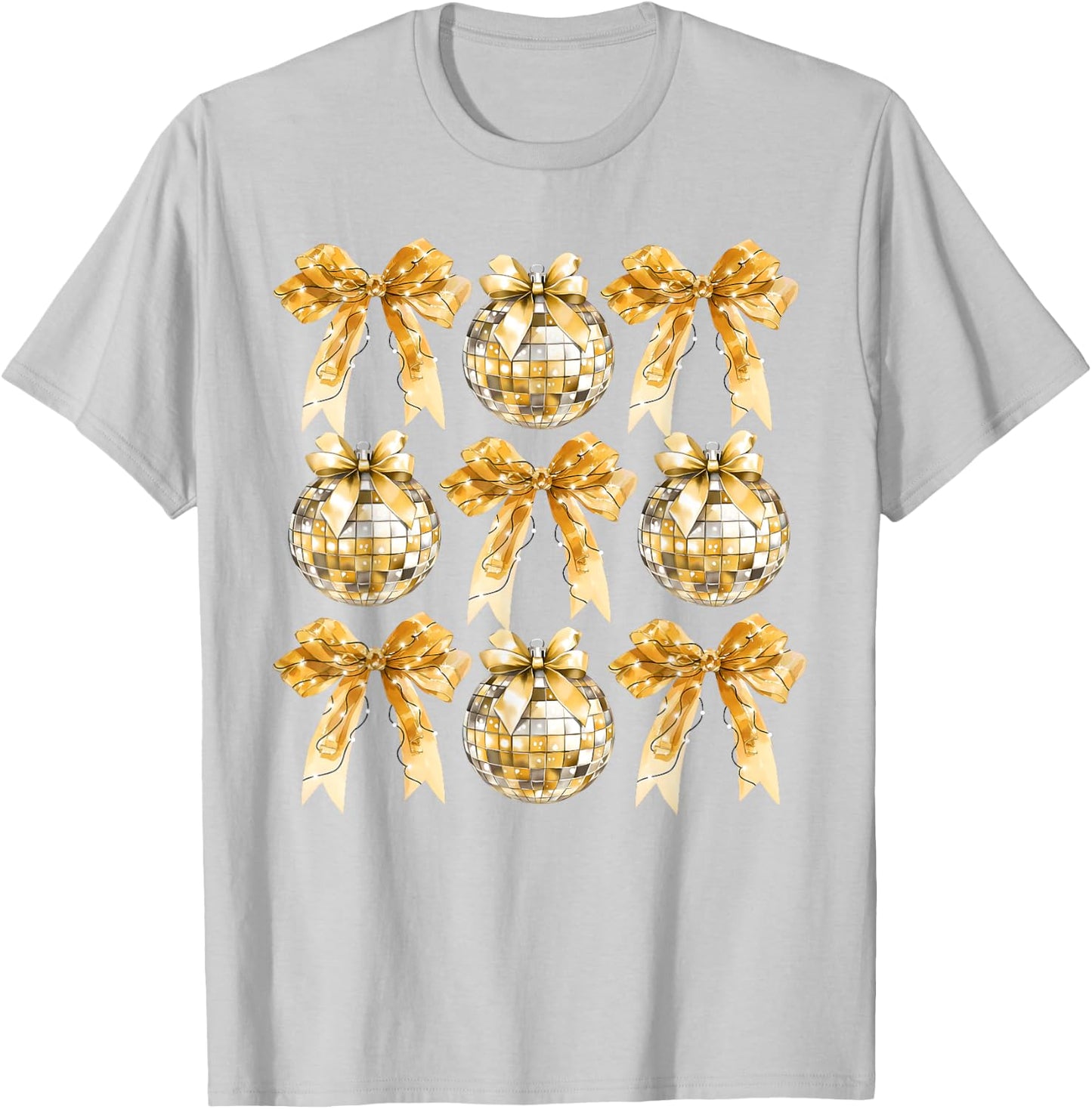 Gold Coquette Bow Disco Ball Retro New Years Eve Hello 2025 T-Shirt - T-Shirt | Ash