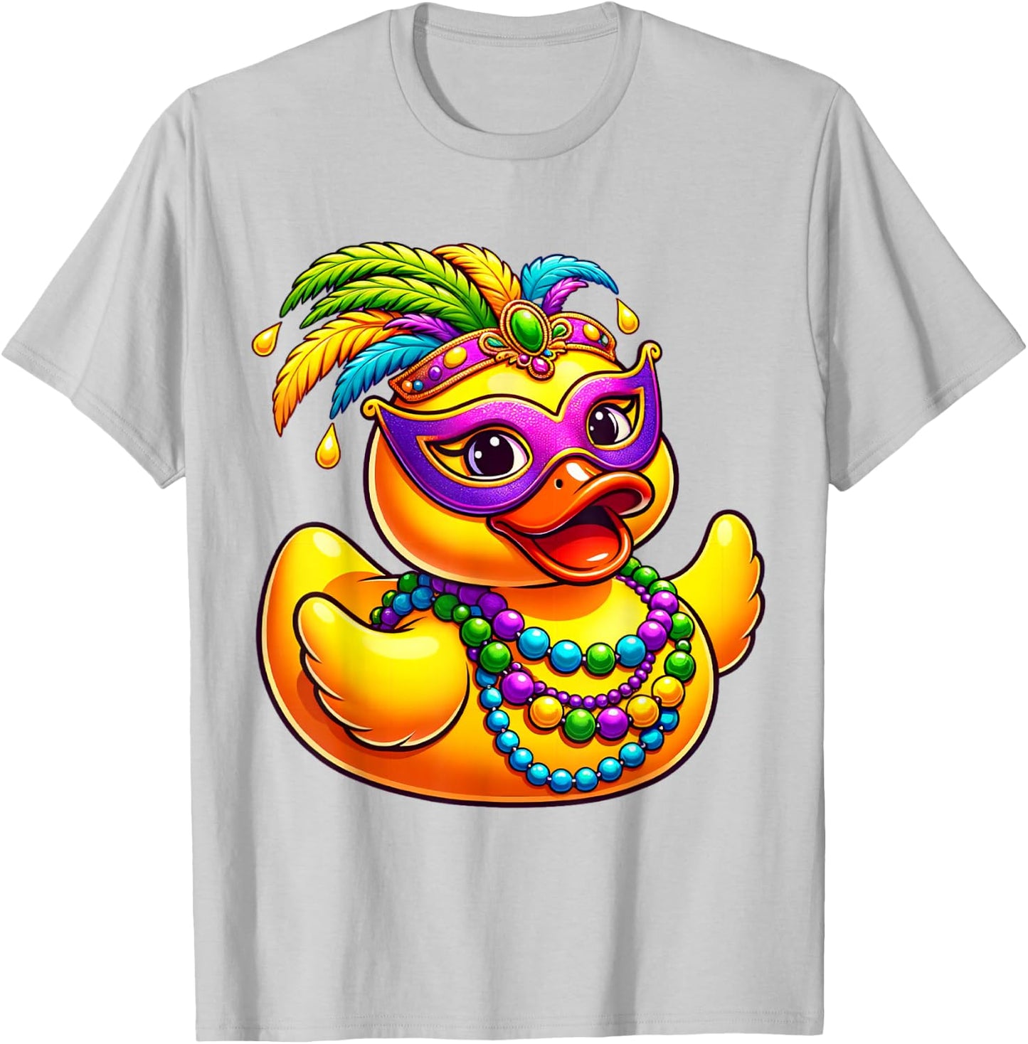 Mardi Gras Duck Wearing Mardi Gras Costume Beads Mask T-Shirt - T-Shirt | Ash