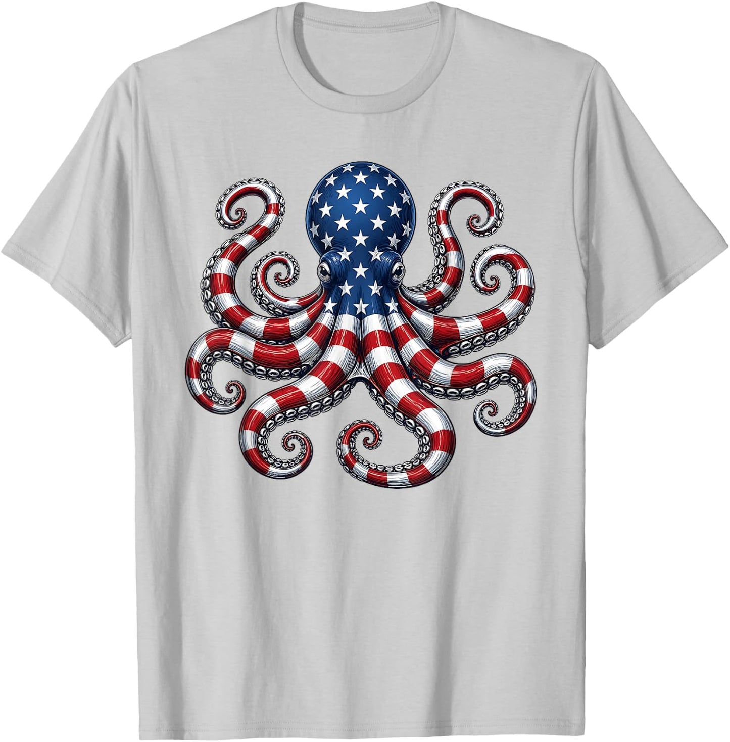 American Flag Octopus Patriotic 4th of July Ocean T-Shirt - T-Shirt | Ash