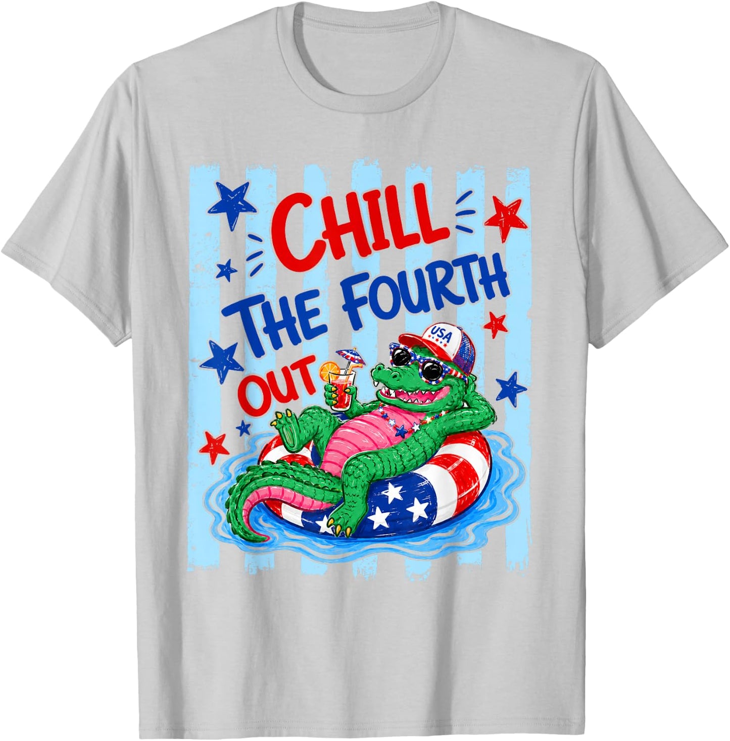 Retro Chill The Fourth Out Funny Alligator 4th of July Gator T-Shirt - T-Shirt | Ash