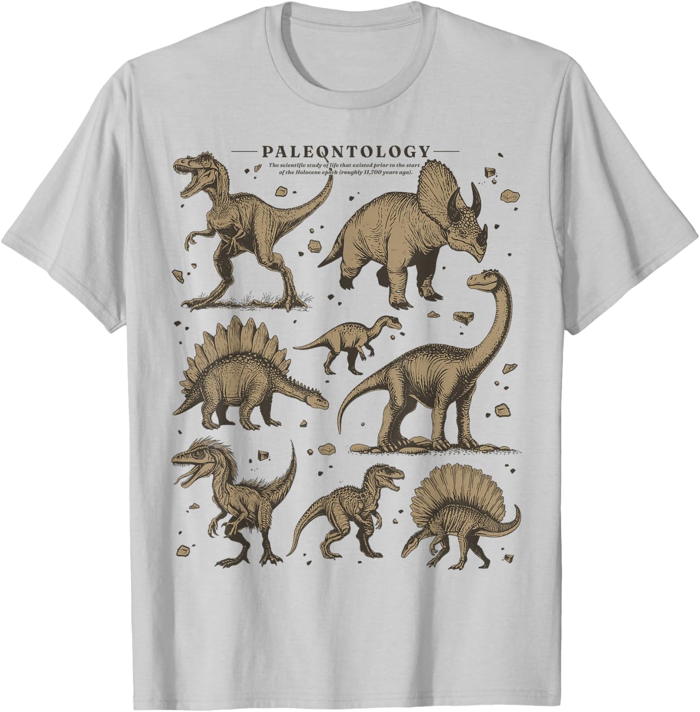 Paleontology Dinosaur Nerdy Science Teacher Vintage Graphic T-Shirt - T-Shirt | Ash