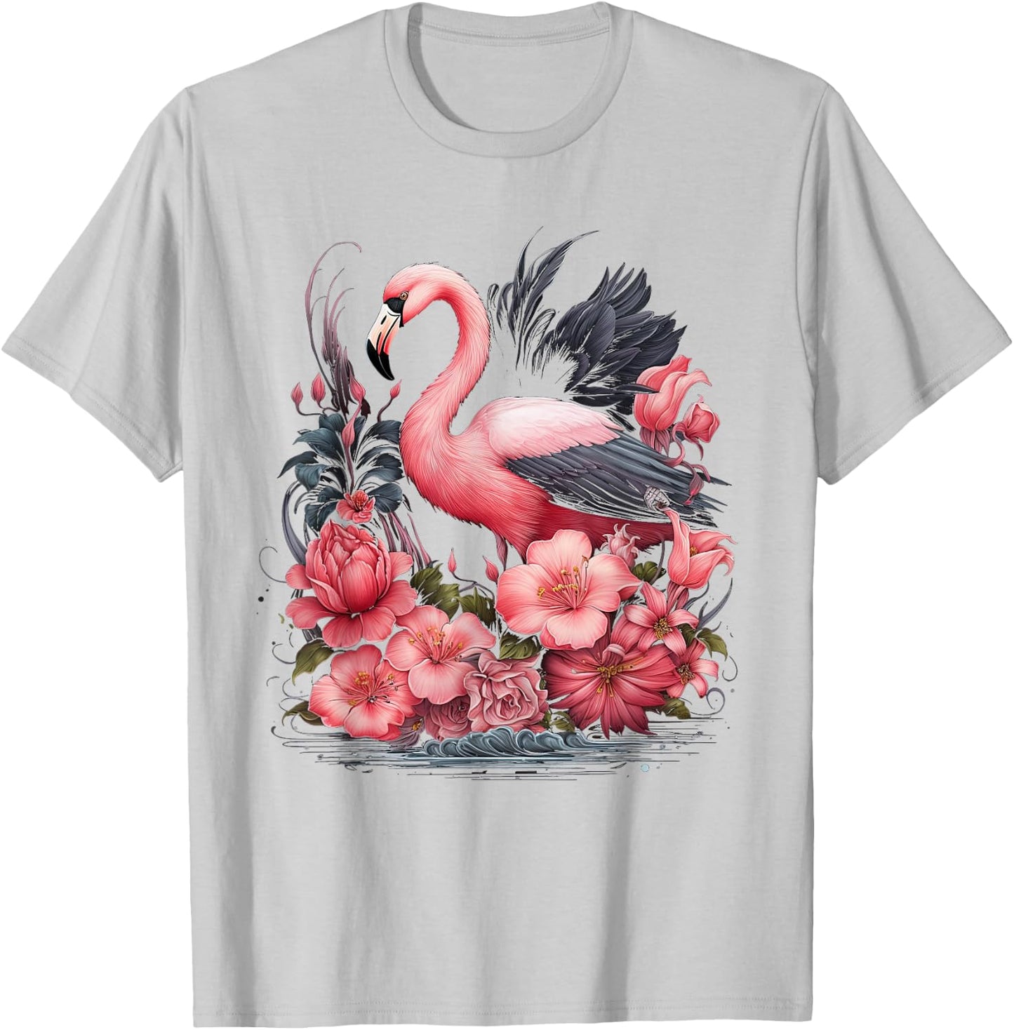 Flamingo and Flowers Floral Flamingos pink T-Shirt - T-Shirt | Ash