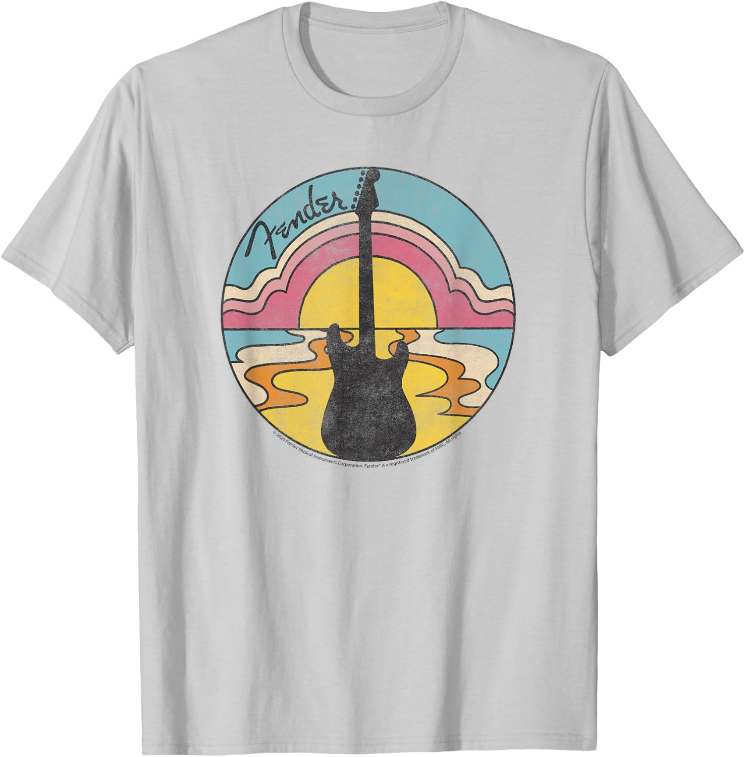 Fender Beach Guitar Sunset Outline T-Shirt - T-Shirt | Ash