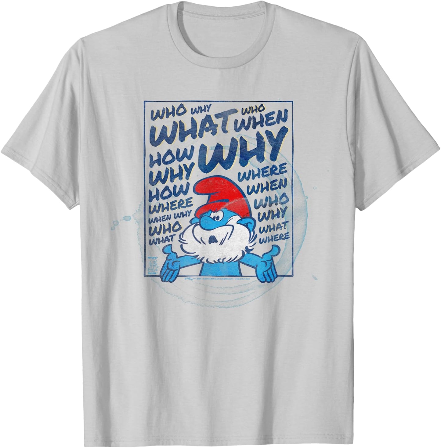 The Smurfs Papa Smurf Who What Why T-Shirt - T-Shirt | Ash