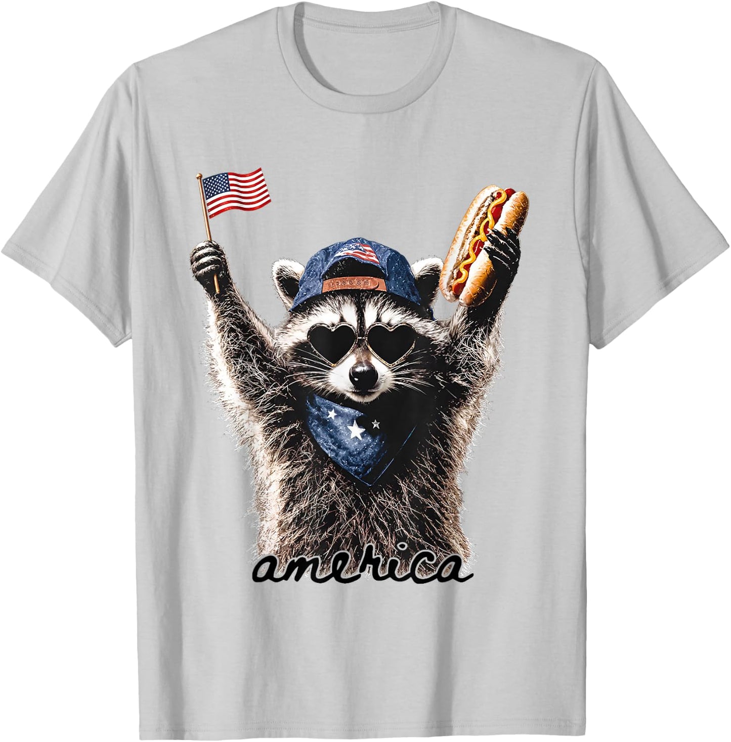 America Patriotic Raccoon T-Shirt - T-Shirt | Ash