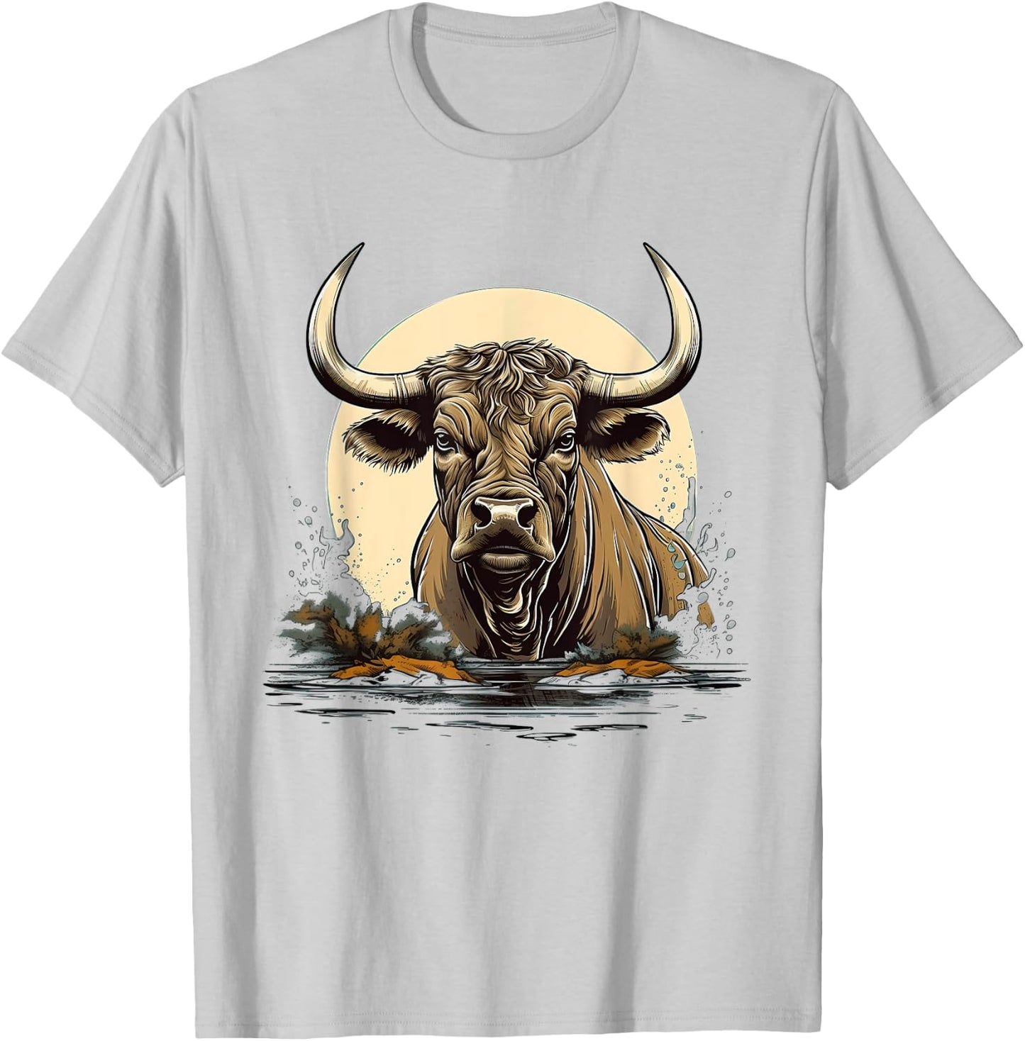 Retro Style Water Buffalo T-Shirt - T-Shirt | Ash