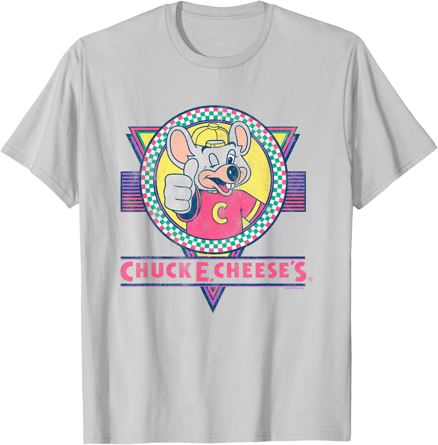Chuck E. Cheese Winking Thumbs Up Logo Distressed , white, S T-Shirt - T-Shirt | Ash