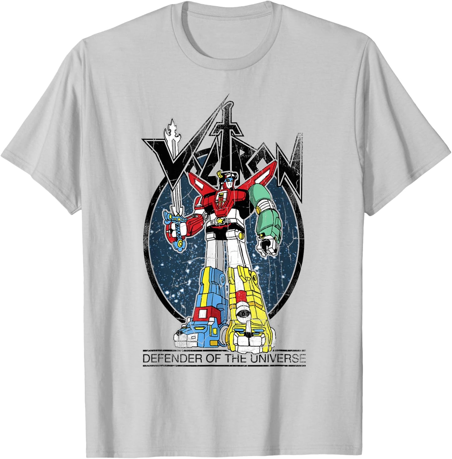 Voltron Retro Defender Colourful Distressed T-Shirt - T-Shirt | Ash