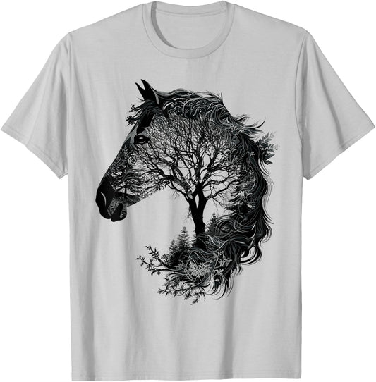 Horse Animal Nature Zoo Drawing Art Abstract Horse , white, S T-Shirt - T-Shirt | Ash