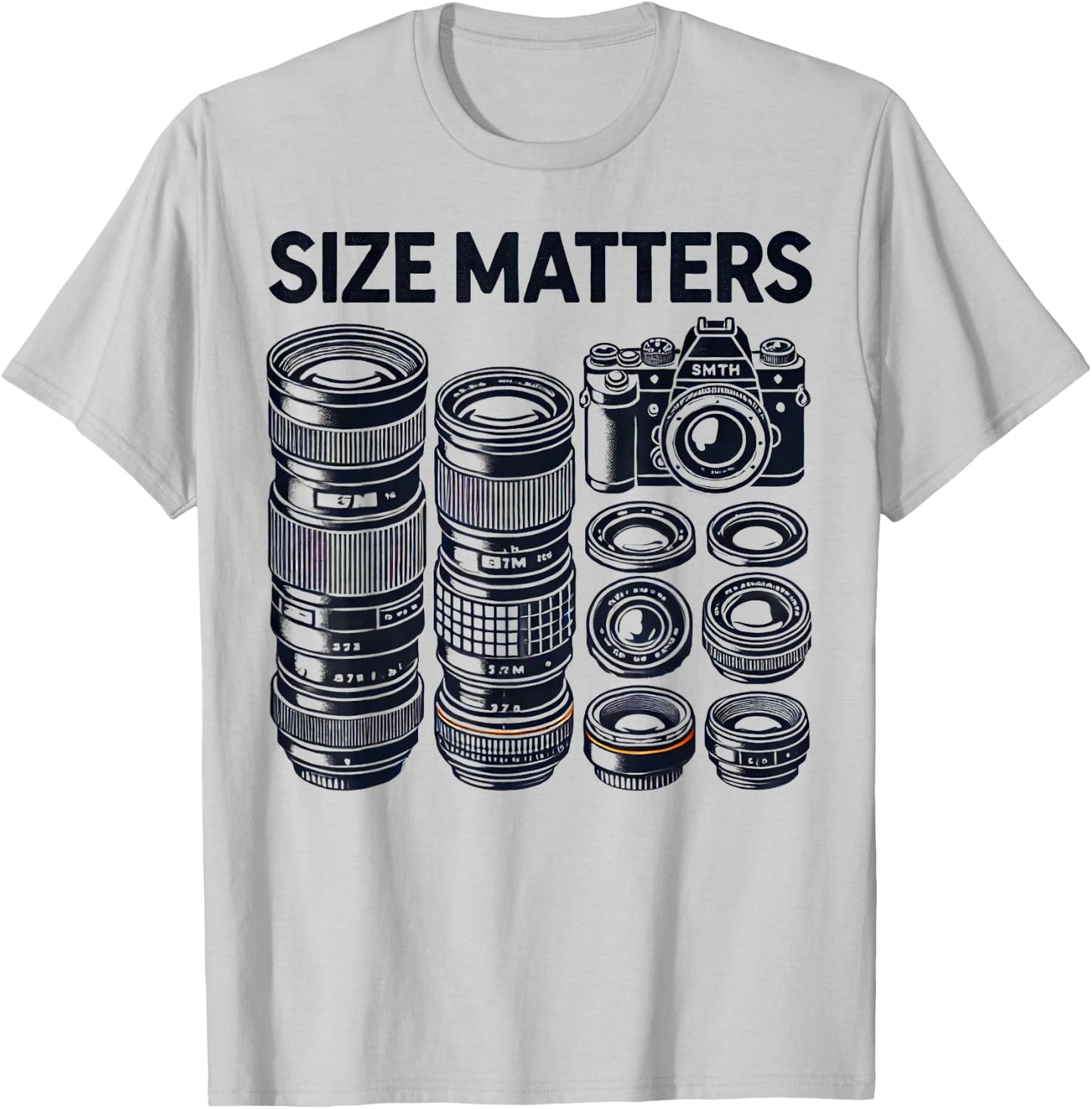 Funny Camera Lovers Humour Size Matters Photographer , white, S T-Shirt - T-Shirt | Ash