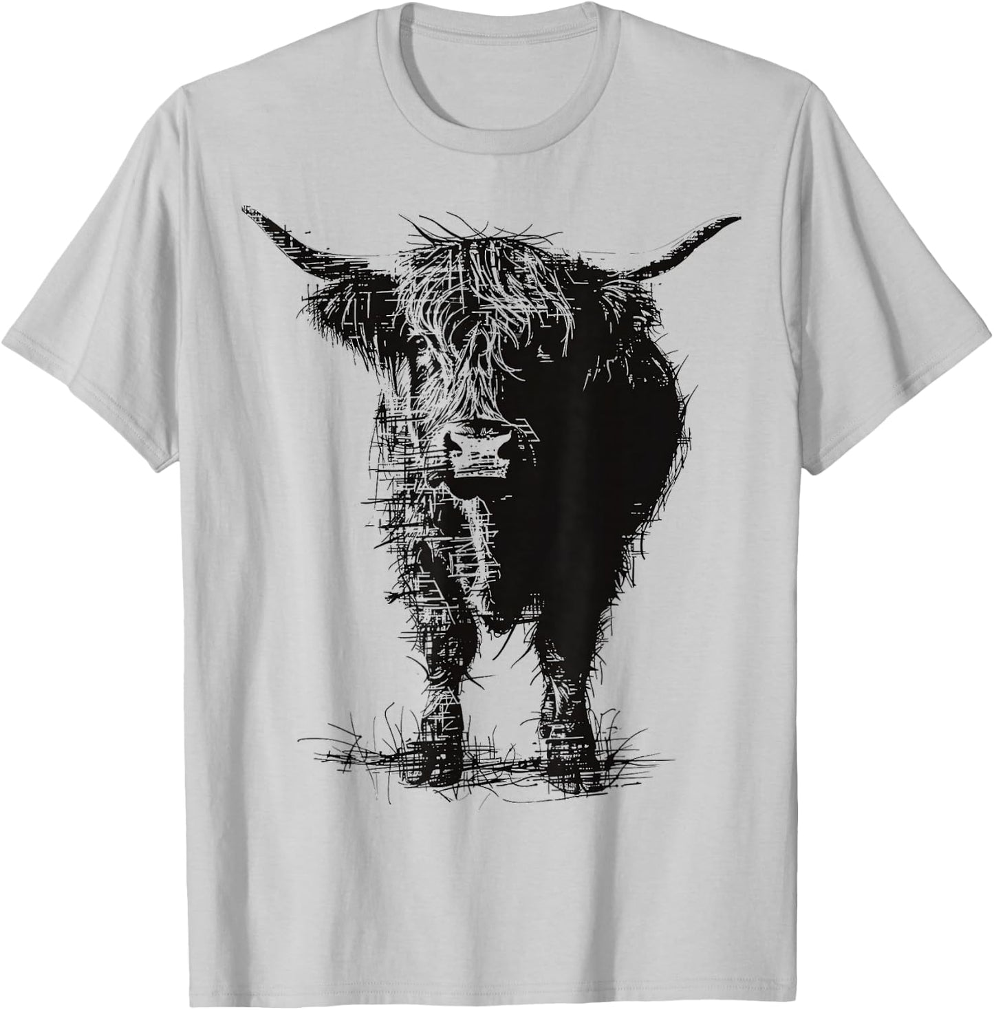 Highland Cow Motif Abstract Drawing Animal Art Highland Cow T-Shirt - T-Shirt | Ash
