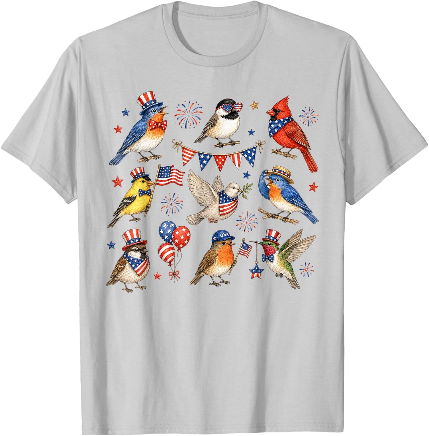 Patriotic Bird Lover Bird Watching 4th of July Independence T-Shirt - T-Shirt | Ash