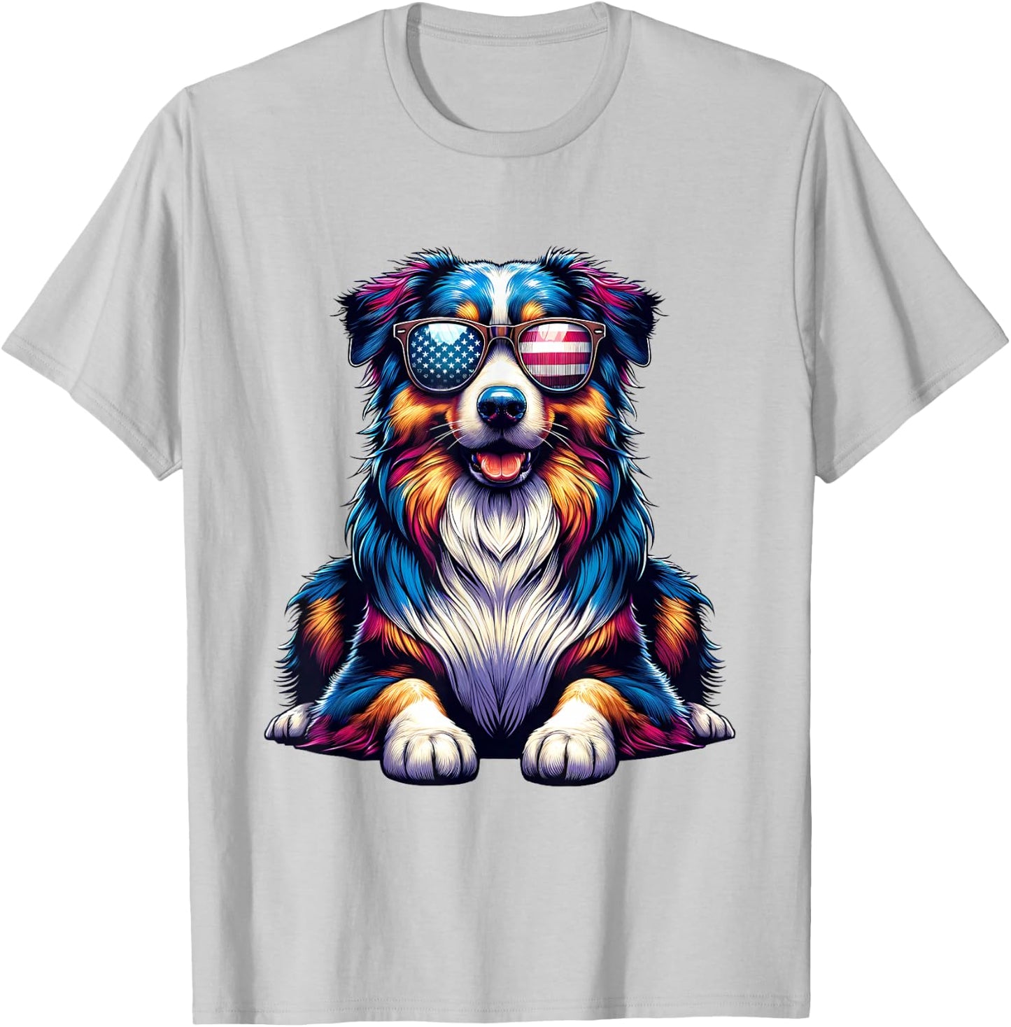 American Flag Awesome Australian Shepherd Dog 4th Of July T-Shirt - T-Shirt | Ash