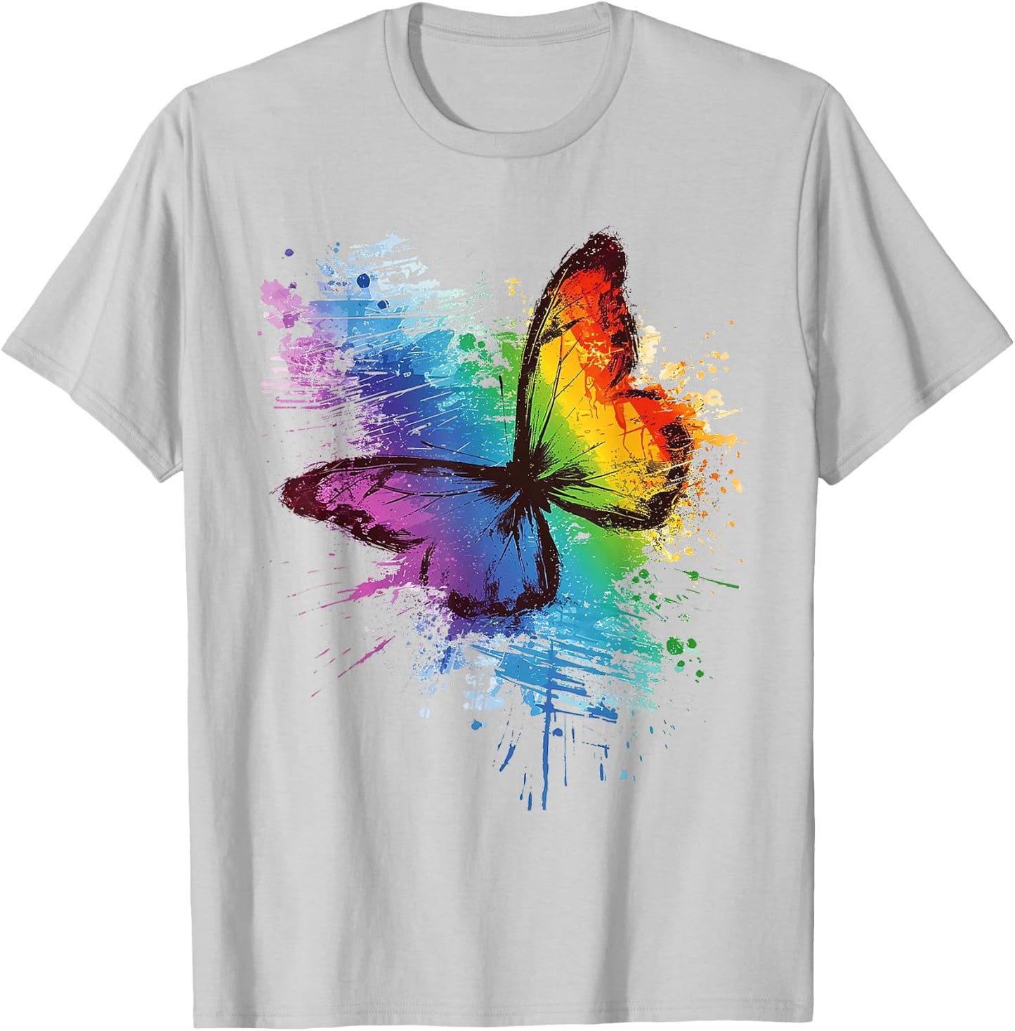 Butterfly Animal Colorful Zoo Painting Abstract Butterfly T-Shirt - T-Shirt | Ash