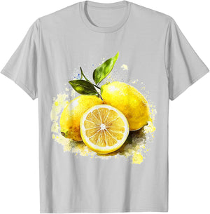Watercolor Graphic Lemon Fruit Lemon , white, S T-Shirt - T-Shirt | Ash