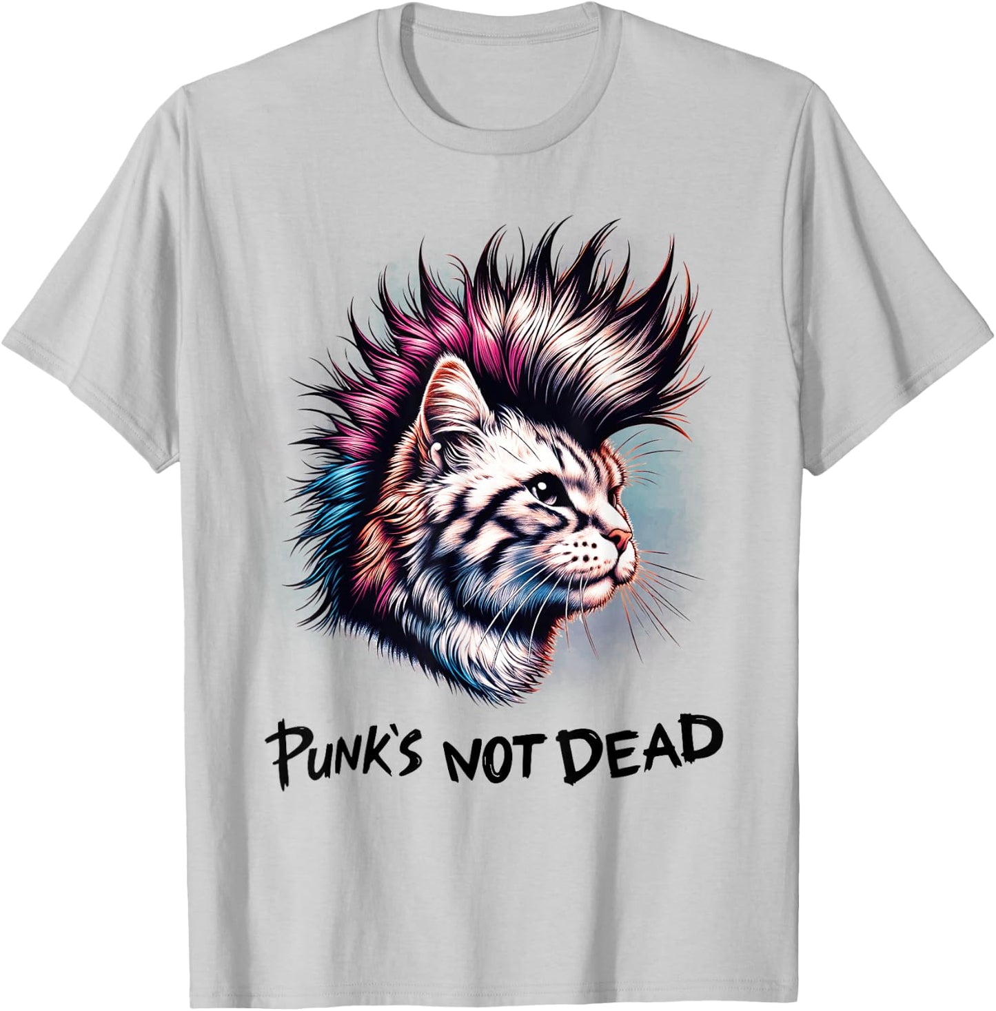 Punk Rock Katze mit lebendigem Mohawk T-Shirt - T-Shirt | Ash