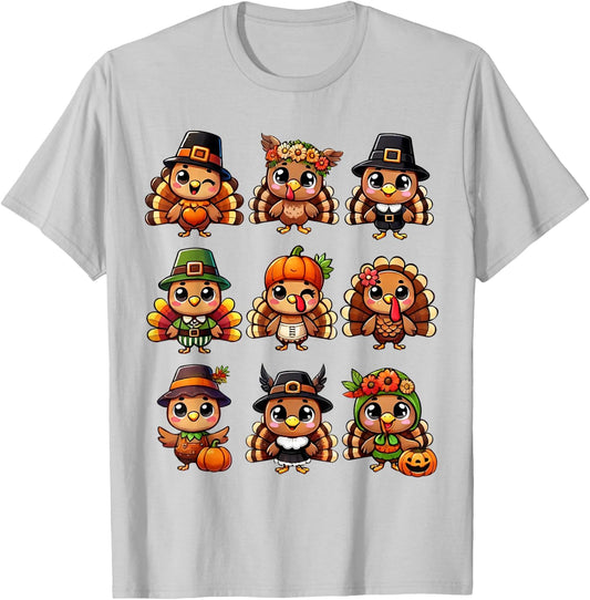 Cute Turkey Thanksgiving For Boys Girls Fall Season Turkey T-Shirt - T-Shirt | Ash