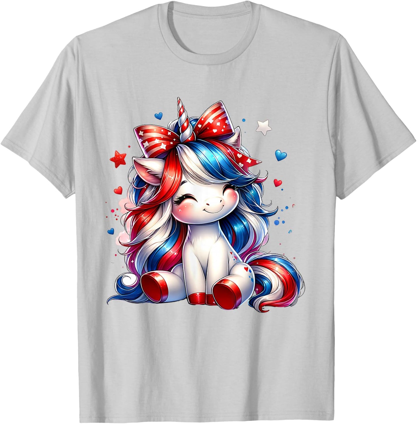 Cute Unicorn 4th Of July Girls Kids American Flag USA Girls T-Shirt - T-Shirt | Ash