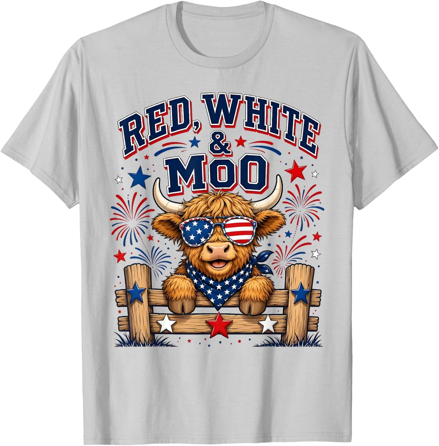Cute Red White and Moo Funny Patriotic 4th of July USA Flag T-Shirt - T-Shirt | Ash