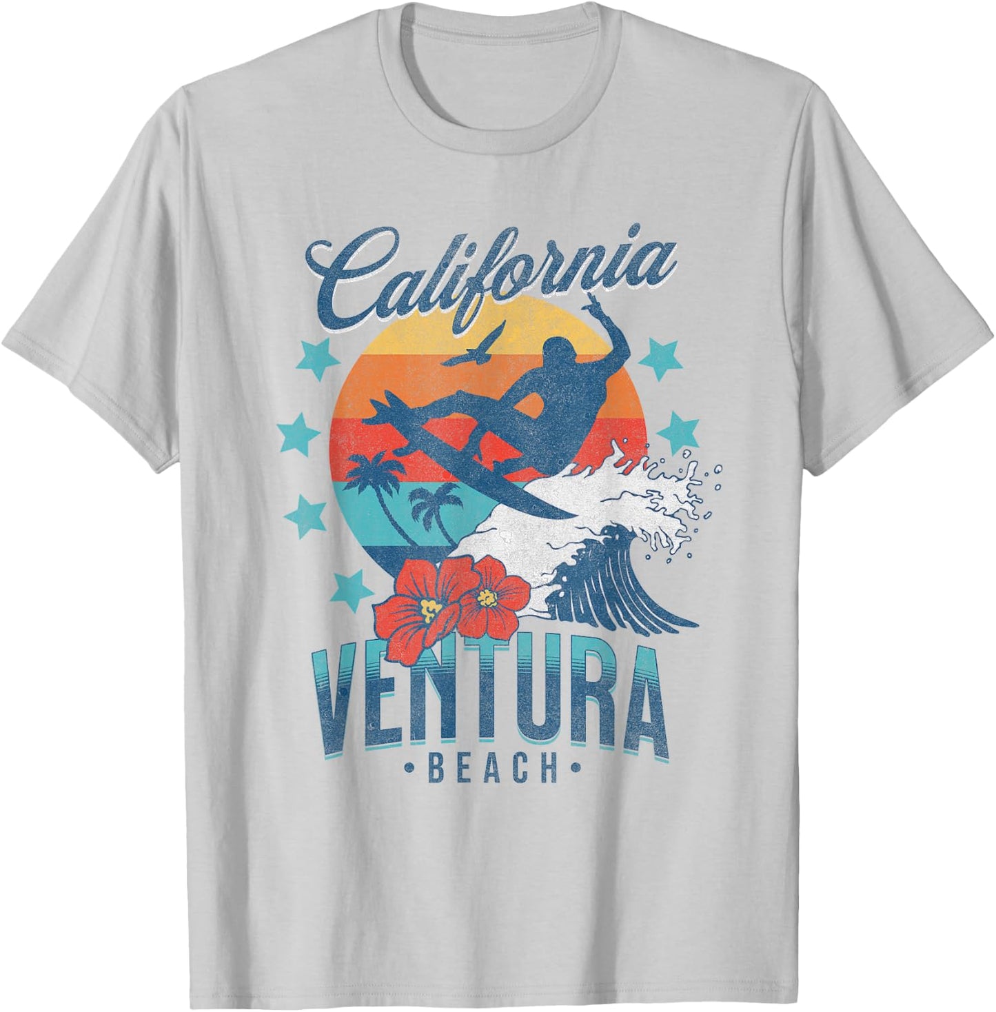 Ventura Beach California Surfing Vintage Vacation Retro Surf T-Shirt - T-Shirt | Ash
