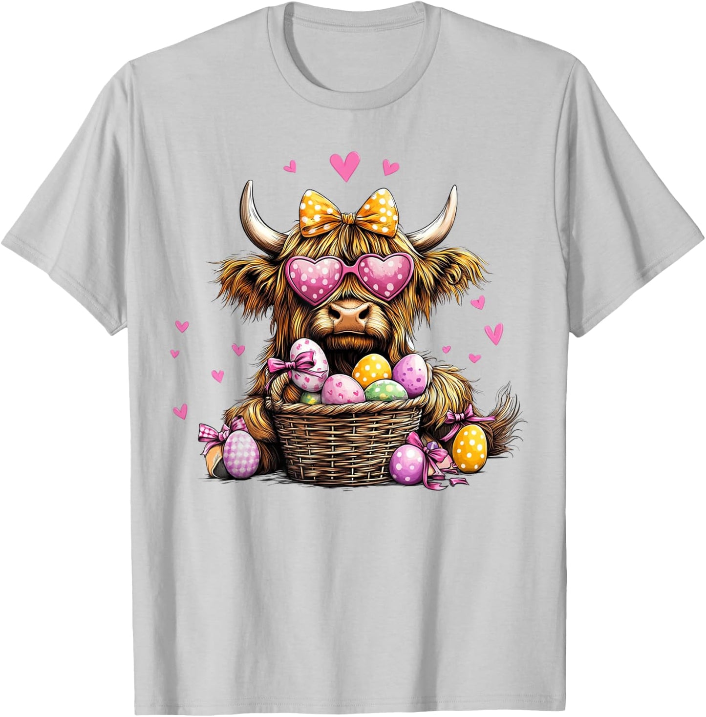 Easter Day Highland Cow Cute Cow Easter Happy Easter T-Shirt - T-Shirt | Ash