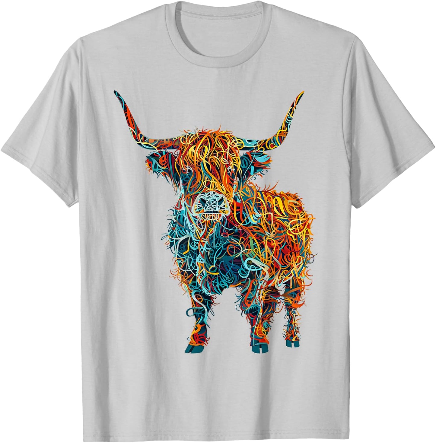 Highland Cow Abstract Animal Art Graphic Highland Cow T-Shirt - T-Shirt | Ash