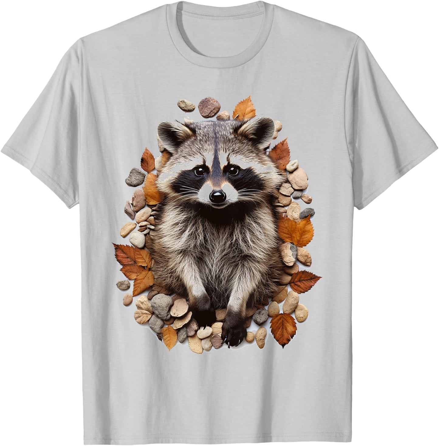 Raccoon Animal Nature Pattern Stones Illustration Face Raccoon , white, S T-Shirt - T-Shirt | Ash