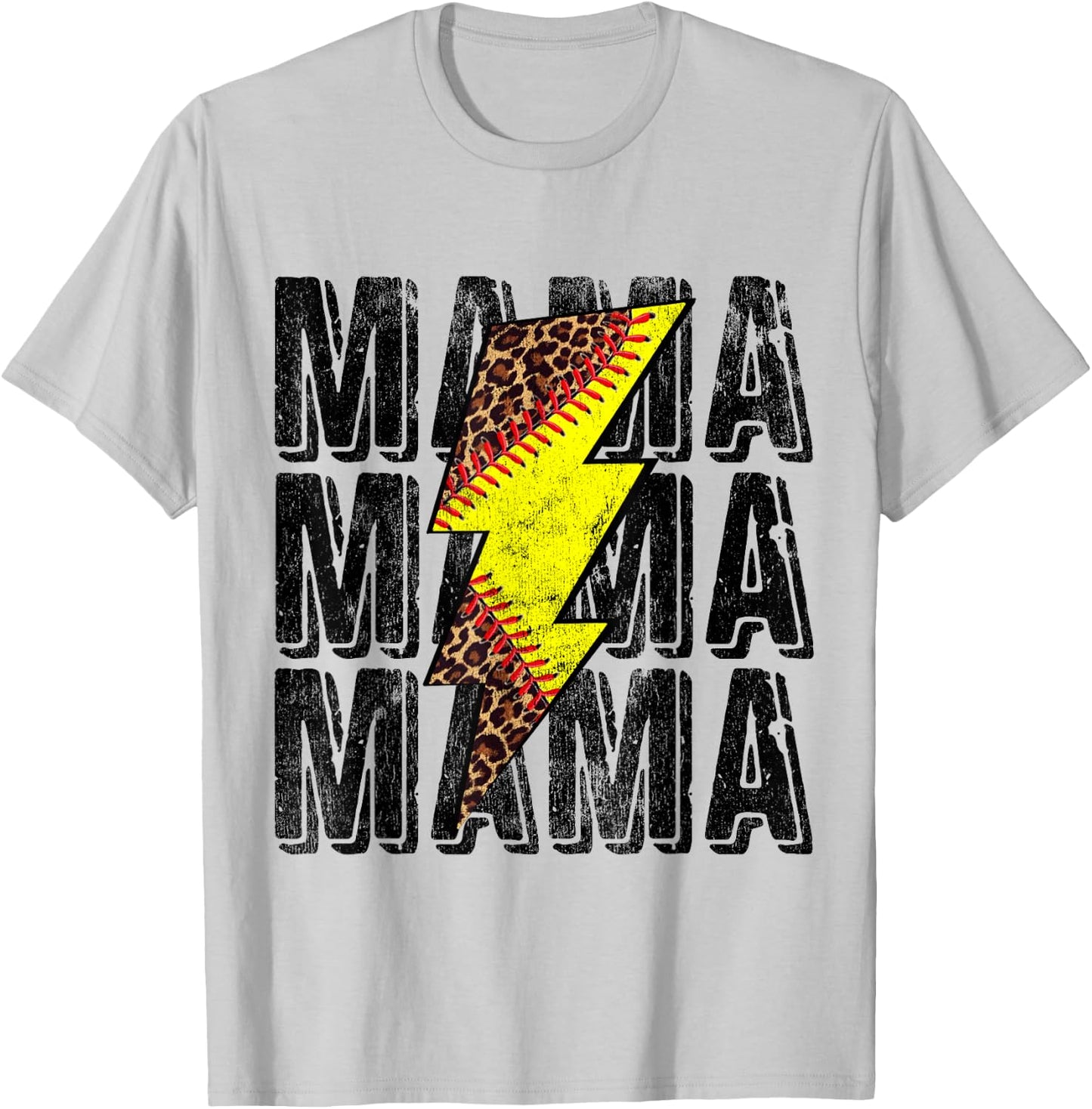 Funny Mothers Day Softball Leopard Thunderstorm Grandma Mama T-Shirt - T-Shirt | Ash