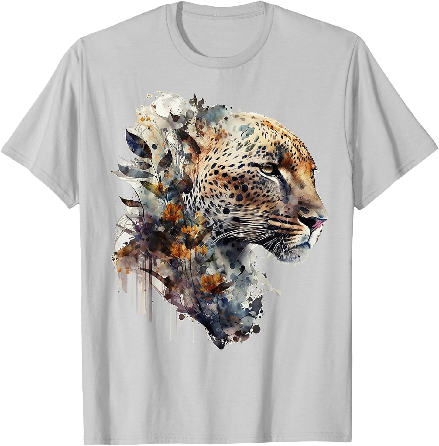 Leopard flowers art animals print leopard motif T-Shirt - T-Shirt | Ash