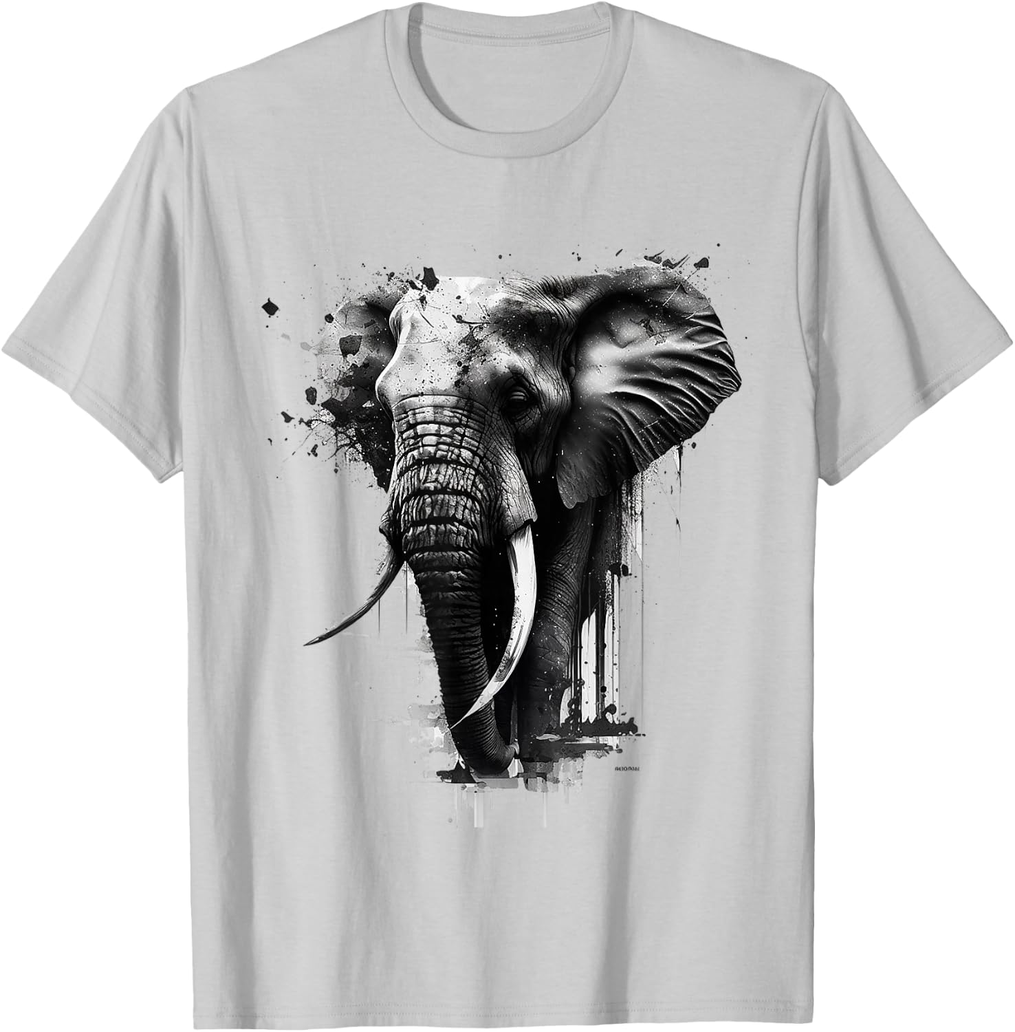 Elephant Art Drawing Zoo Animal Motif Elephant T-Shirt - T-Shirt | Ash
