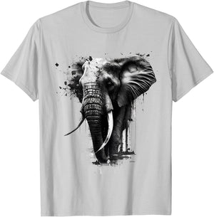 Elephant Art Drawing Zoo Animal Motif Elephant T-Shirt - T-Shirt | Ash