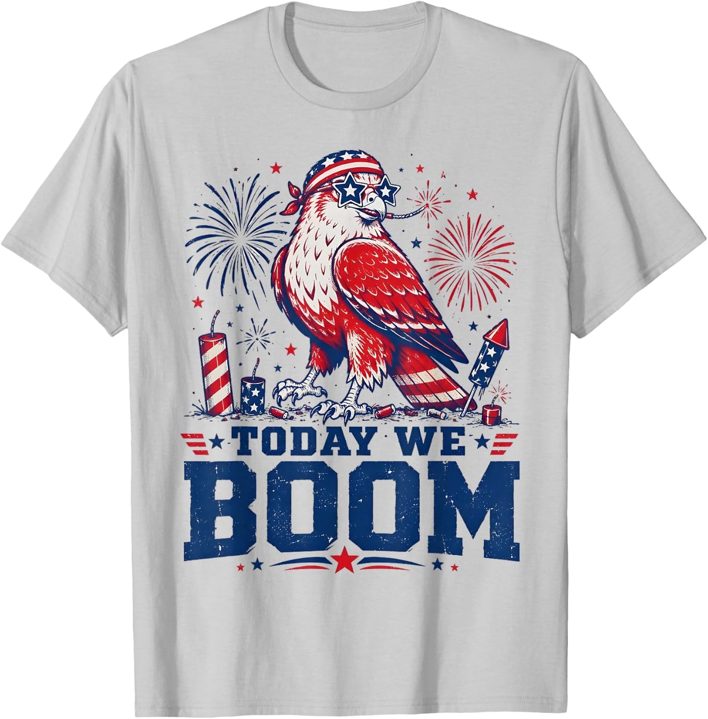 Retro Funny 4th of July Eagle Beer Today We Boom Fireworks T-Shirt - T-Shirt | Ash