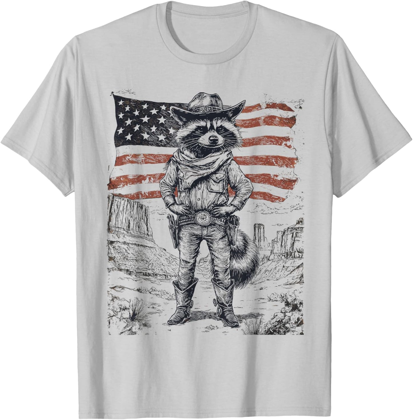 Wild West Cowboy Raccoon 4th of July Western Rodeo T-Shirt - T-Shirt | Ash