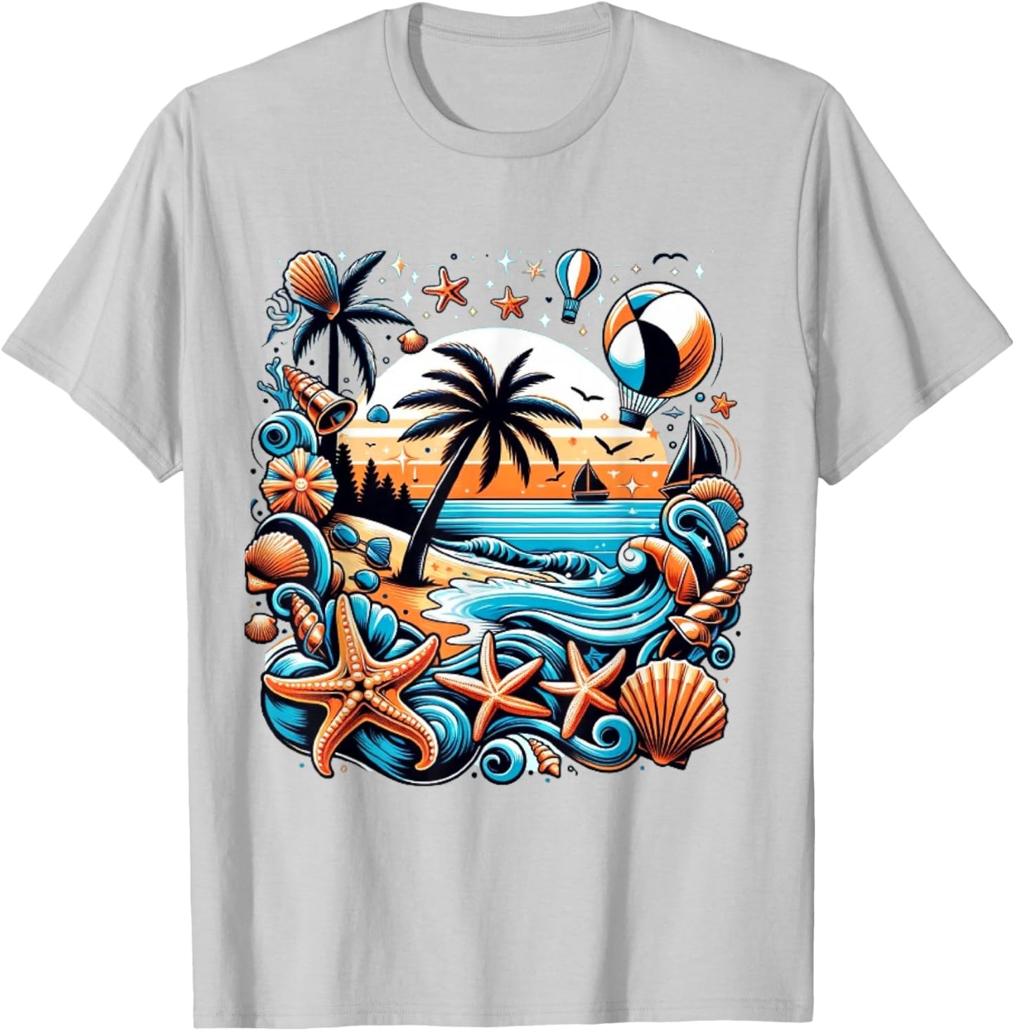 Ocean Themed Blue Starfish and Shells Women's , white, S T-Shirt - T-Shirt | Ash