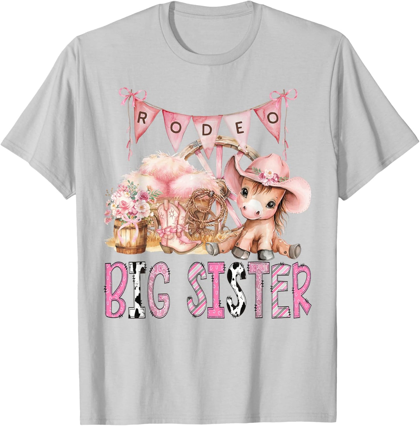 Rodeo Big Sister Pink Cowgirl Coquette 1St Birthday Girl T-Shirt - T-Shirt | Ash