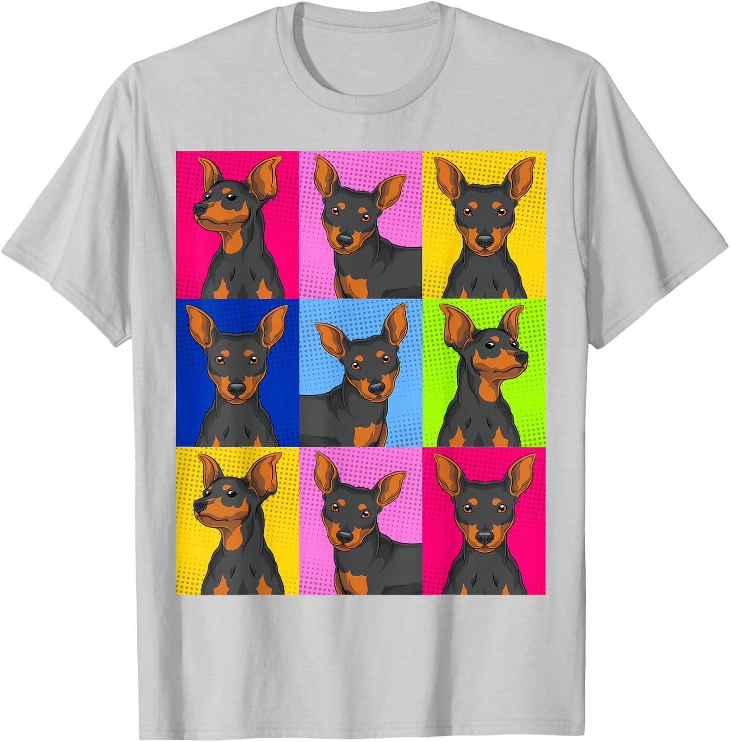 Dog Owner Animal Pet Min Pin Dog Lover Pop Art Min Pinscher T-Shirt - T-Shirt | Ash