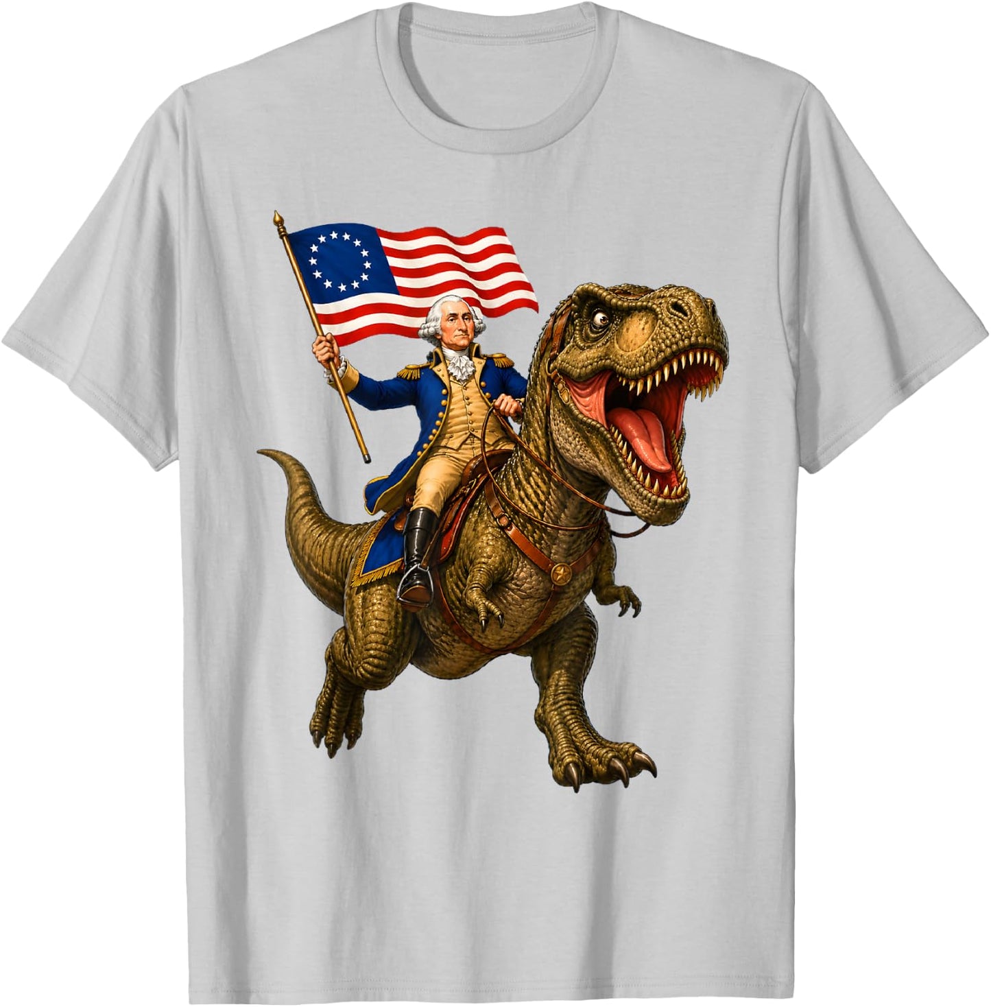 George Washington Riding a Dinosaur T-Shirt - T-Shirt | Ash