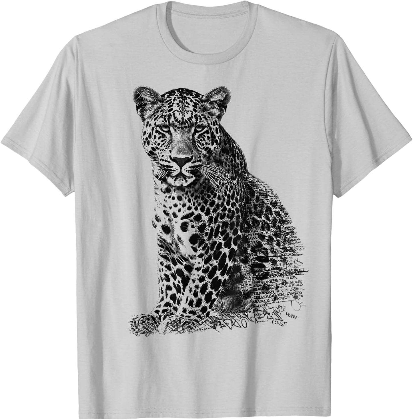 Leopard Drawing Text Animal Art Abstract Graphic Leopard T-Shirt - T-Shirt | Ash