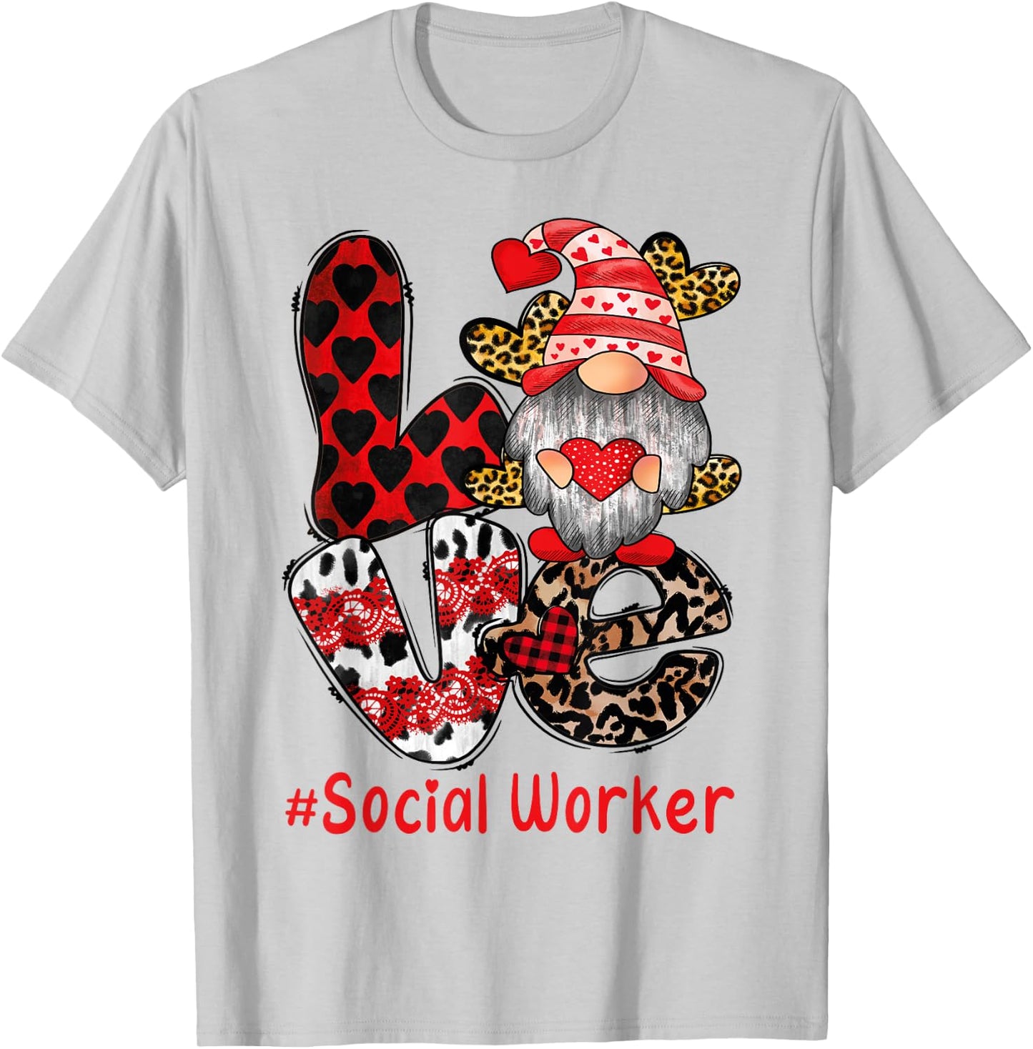 Social Worker Valentines Day Love Heart gnome social work T-Shirt - T-Shirt | Ash