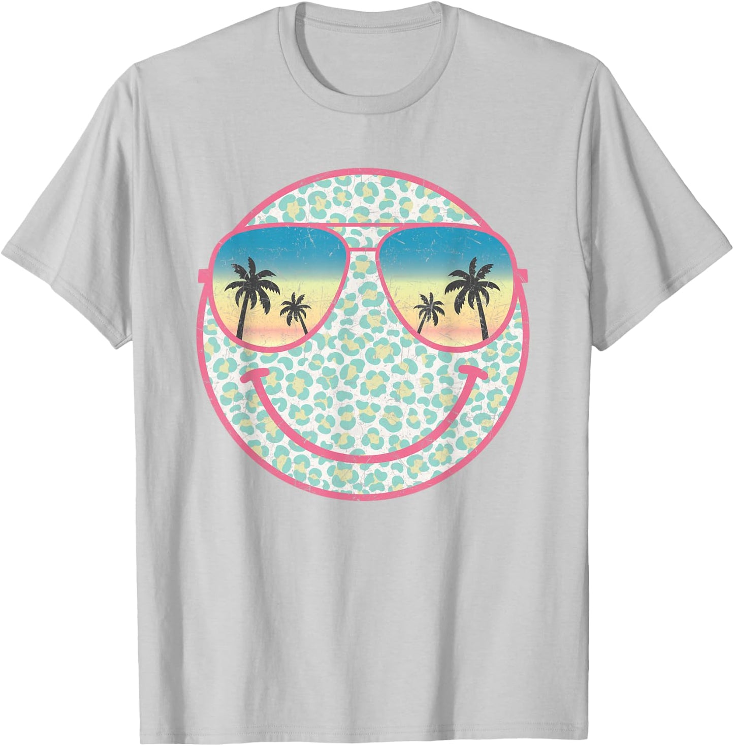 Palm Tree Smile Beach Summer Cute Happy Peace Smiling Face Women Kids T-Shirt - T-Shirt | Ash